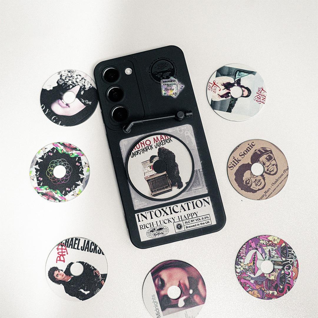 Rotating Vinyl Samsung Galaxy Case, UNIQUE Music Lover Gift, 90s Nostalgia Gift, DIY Vinyl Custom, Retro CD, Personalized Vintage Phone case