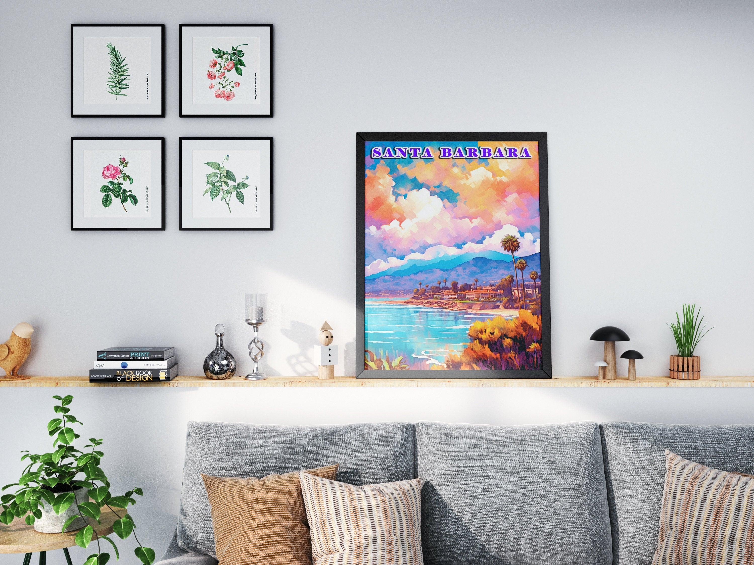 Santa Barbara Printable, Pastel Color Sunset, California Colorful Poster, World Travel Poster, Vibrant Retro Poster, Aesthetic Retro Poster