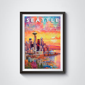 Seattle Poster, Magic Travel Print, Washington Colorful, Retro Vibrant Poster, Printable Wall Art For World Traveller