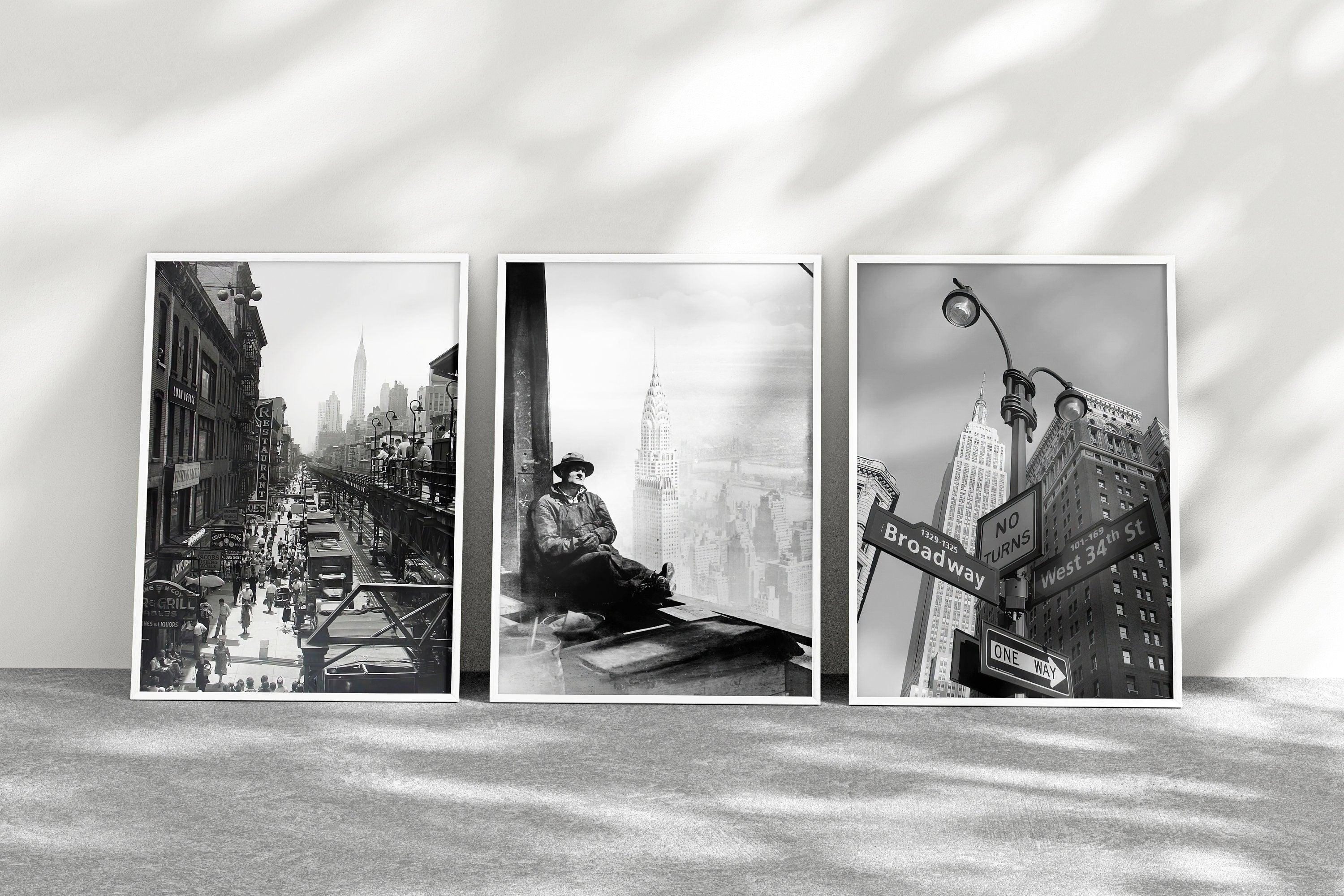 New York City Set of 3, Aesthetic Vintage Posters, Black And White Gallery Set, USA Travel Gift