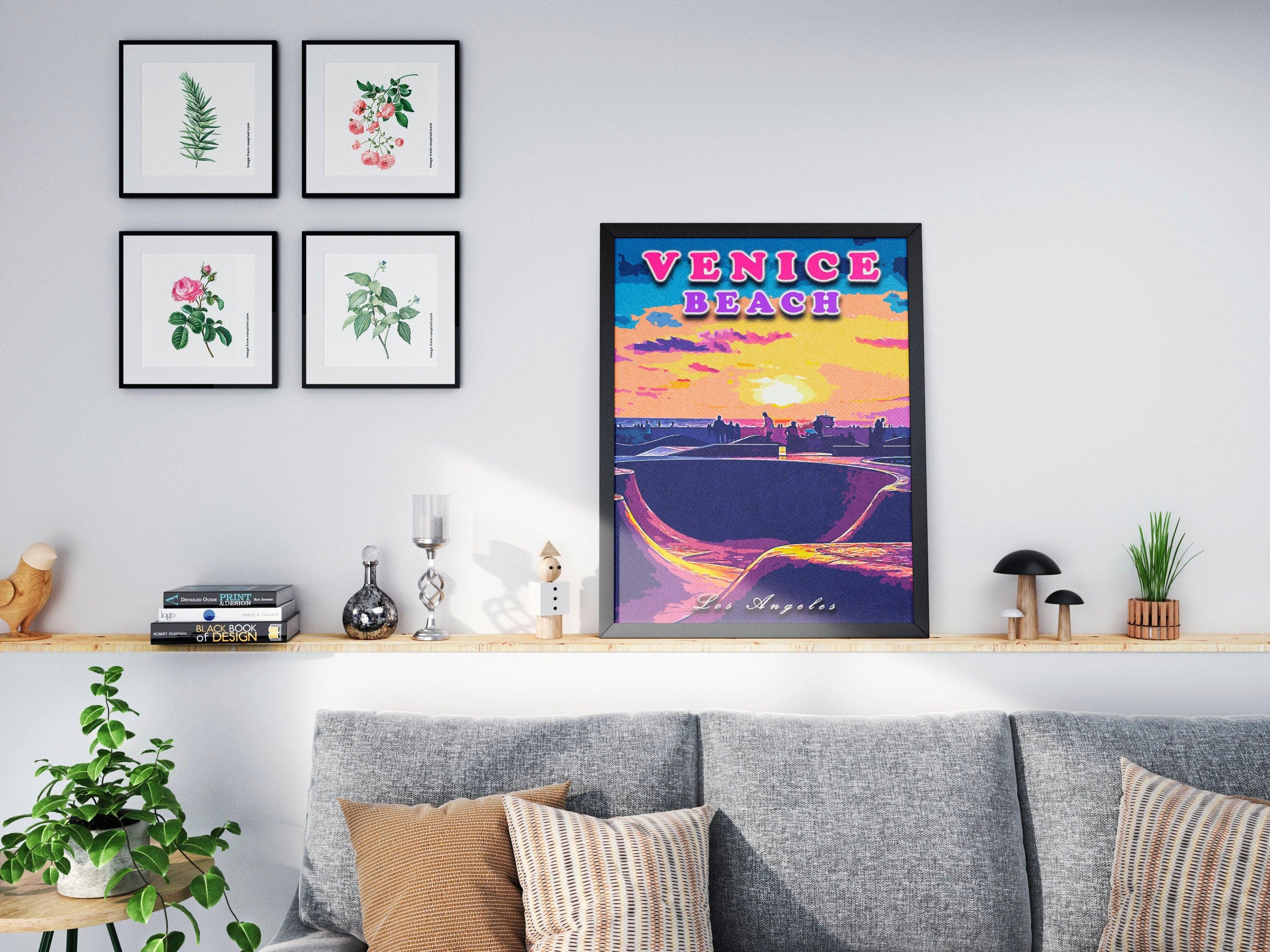 Los Angeles Poster, USA Travel Gift, Venice Beach, California Retro Wall Art, Skatepark, Vibrant Vintage Print, Colorful Sunset Poster