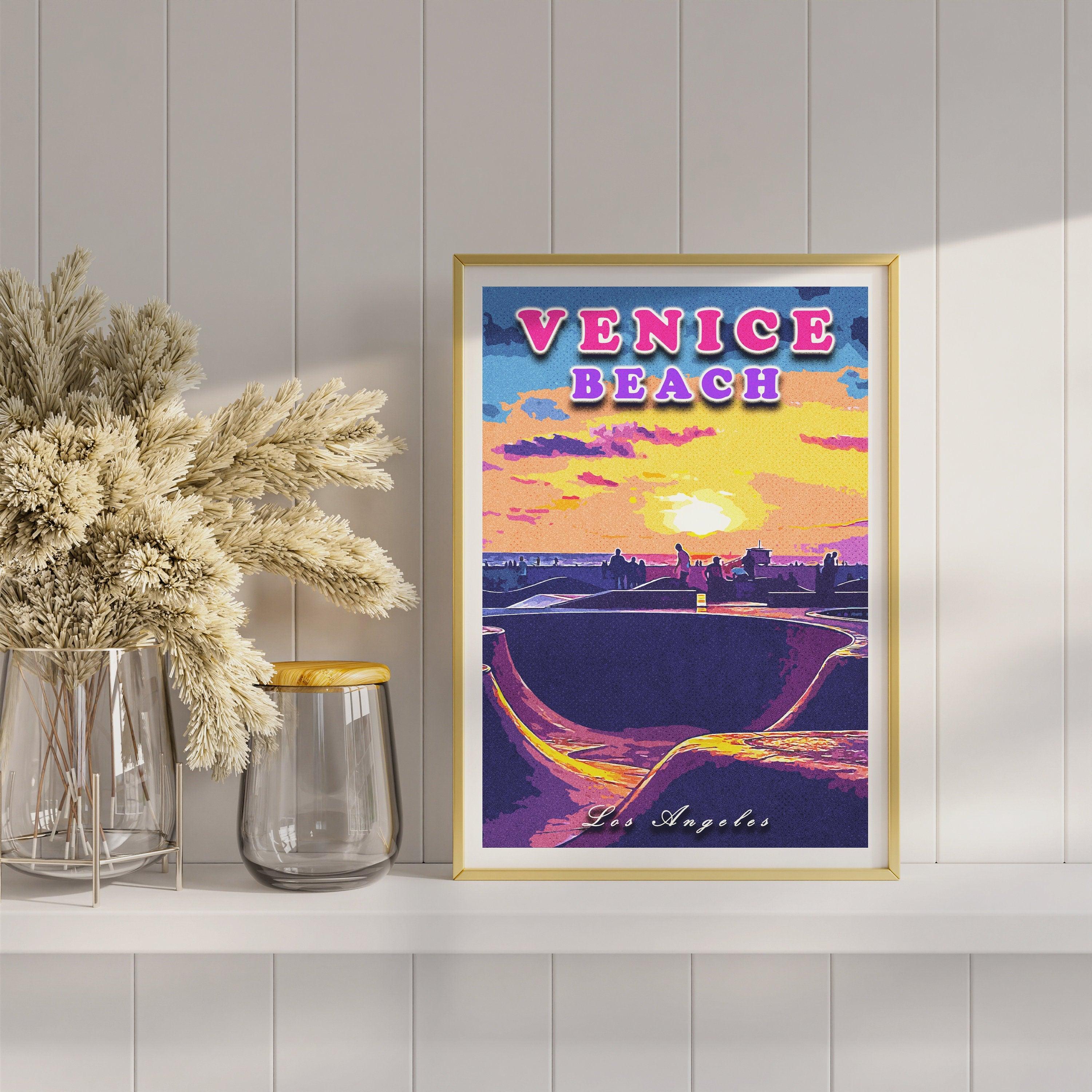 Los Angeles Poster, USA Travel Gift, Venice Beach, California Retro Wall Art, Skatepark, Vibrant Vintage Print, Colorful Sunset Poster