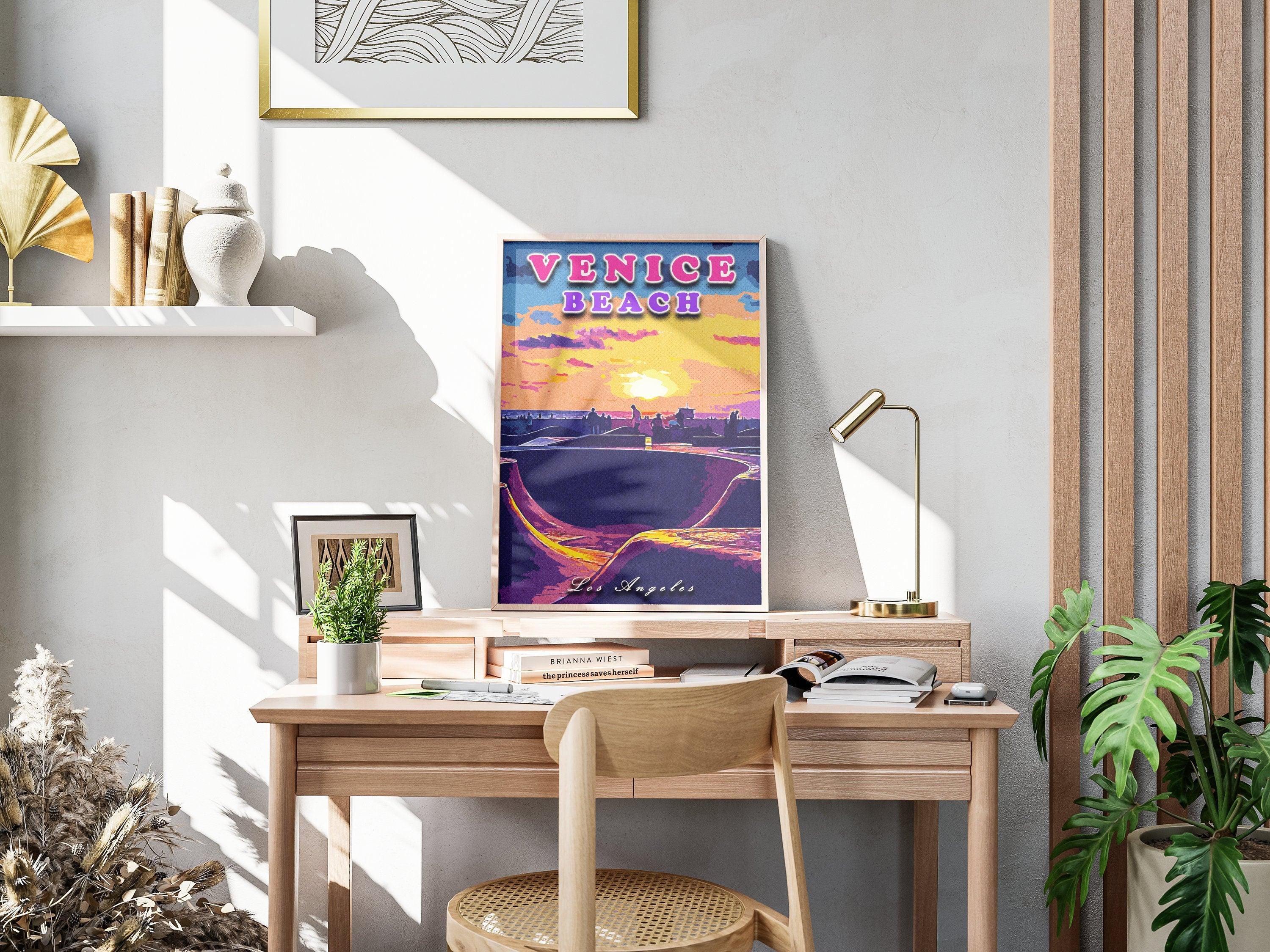 Los Angeles Poster, USA Travel Gift, Venice Beach, California Retro Wall Art, Skatepark, Vibrant Vintage Print, Colorful Sunset Poster