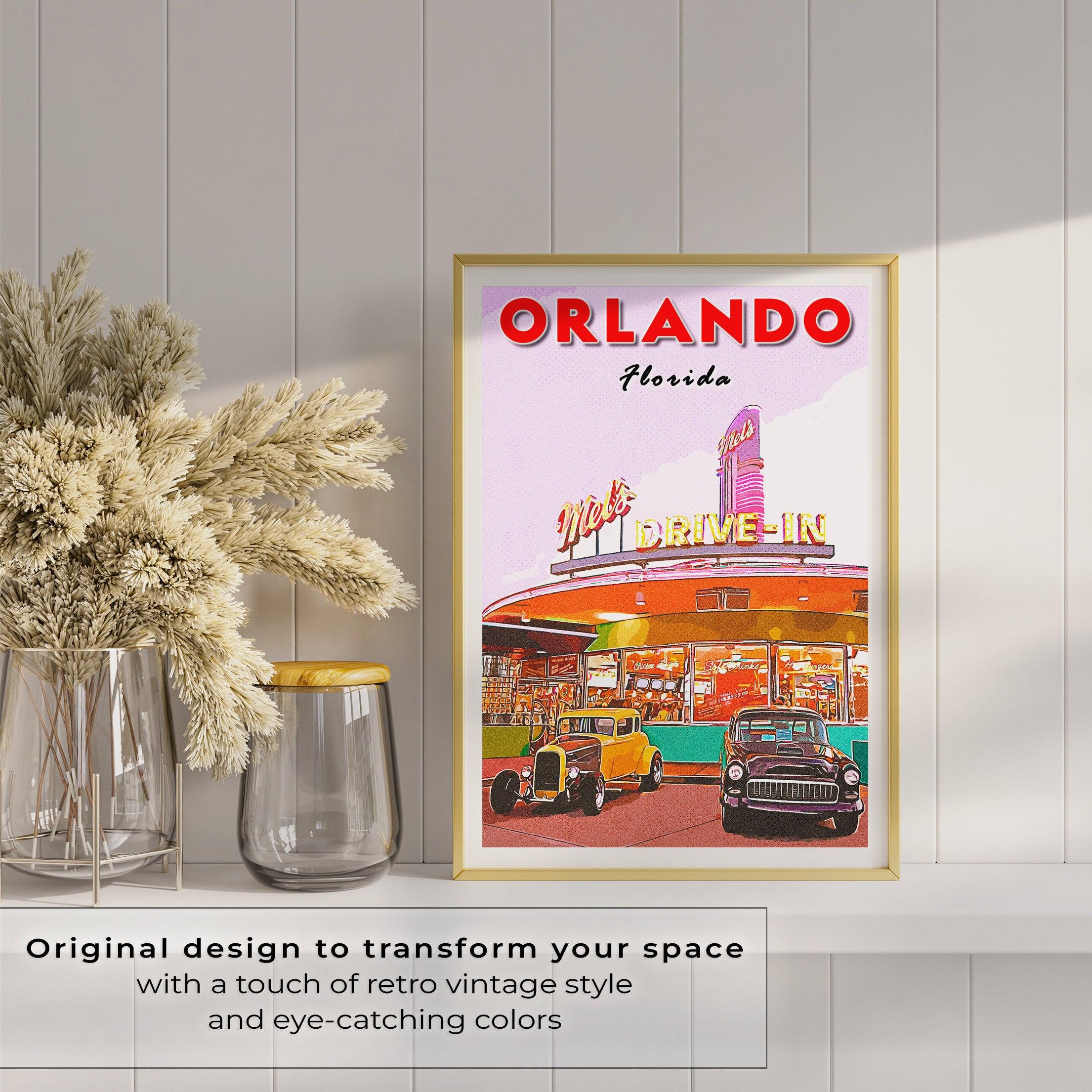 Orlando Printable Poster, Florida Theme Park Gift, Mel's Drive-In, Vintage Diner Wall Art, USA Travel Print, Retro 70s Download