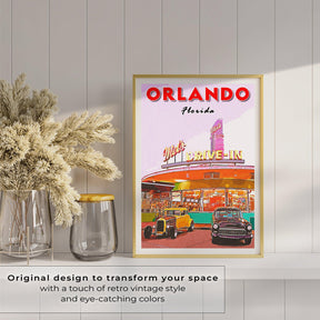 Orlando Printable Poster, Florida Theme Park Gift, Mel's Drive-In, Vintage Diner Wall Art, USA Travel Print, Retro 70s Download