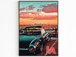 Los Angeles Skyline Poster, Kalifornien Vintage Wandkunst, Sonnenuntergang Pastell Wolken, USA Reise Geschenk, Lebendiger Retro Druck, Ästhetisches Retro Poster