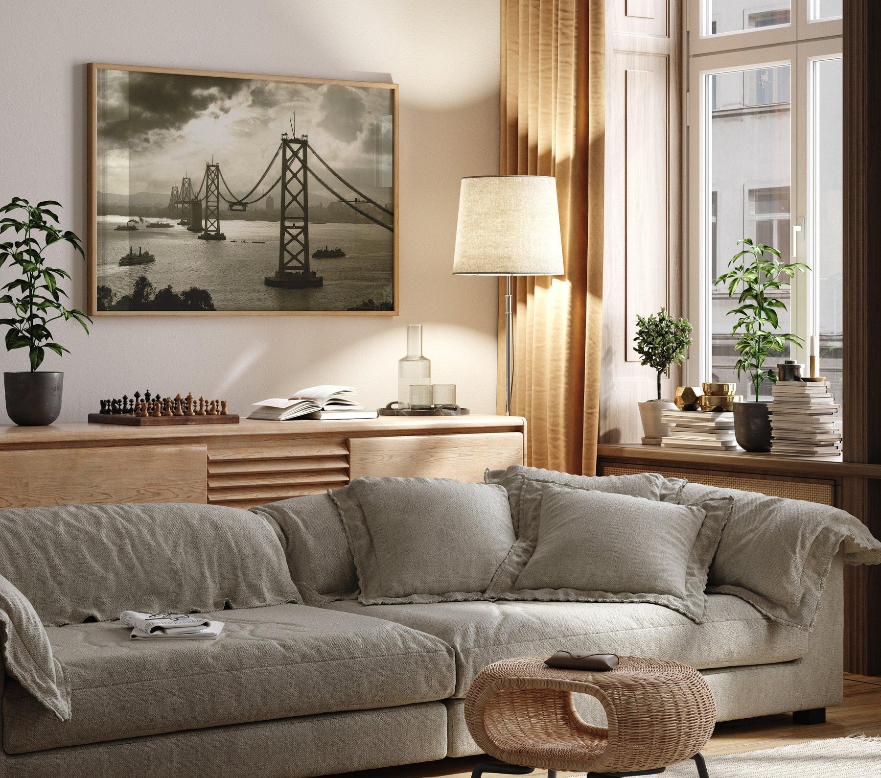 San Francisco Vintage Print, Oakland Bay Bridge Under Construction, Black And White Photography, California Gift, Old Historical Photo