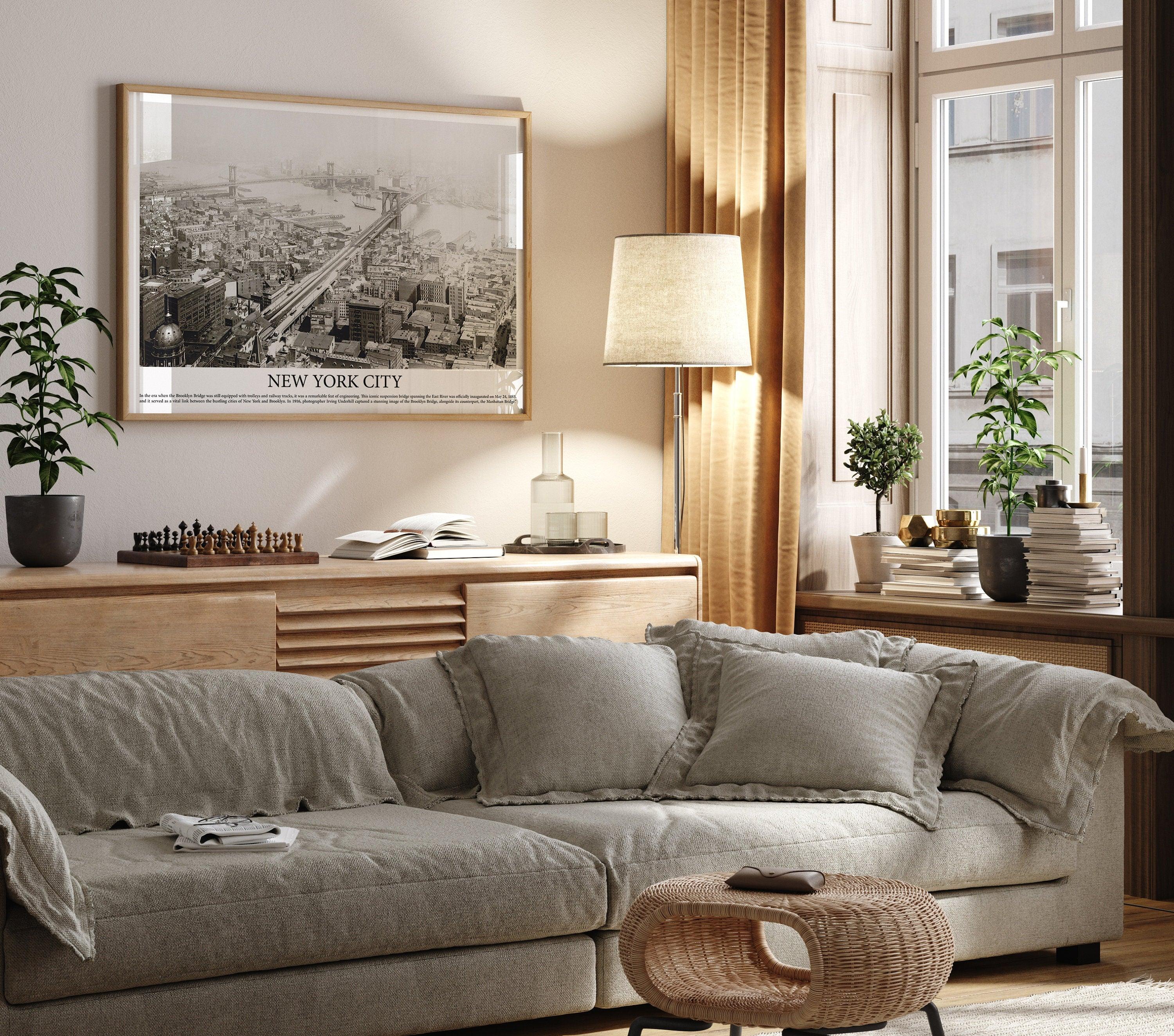 New York Landscape Vintage Poster, Brooklyn Bridge, Manhattan Bridge, Black And White Photography, NYC Gift, Old Historical Photo,