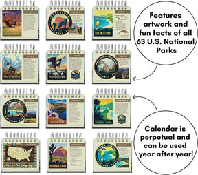 National Parks Perpetual Calendar, 365 Day Desk Calendar, Mini Decor Quotes, Learning Nature Art, Curiosity Artwork, Fun Fact - 2025 Planner