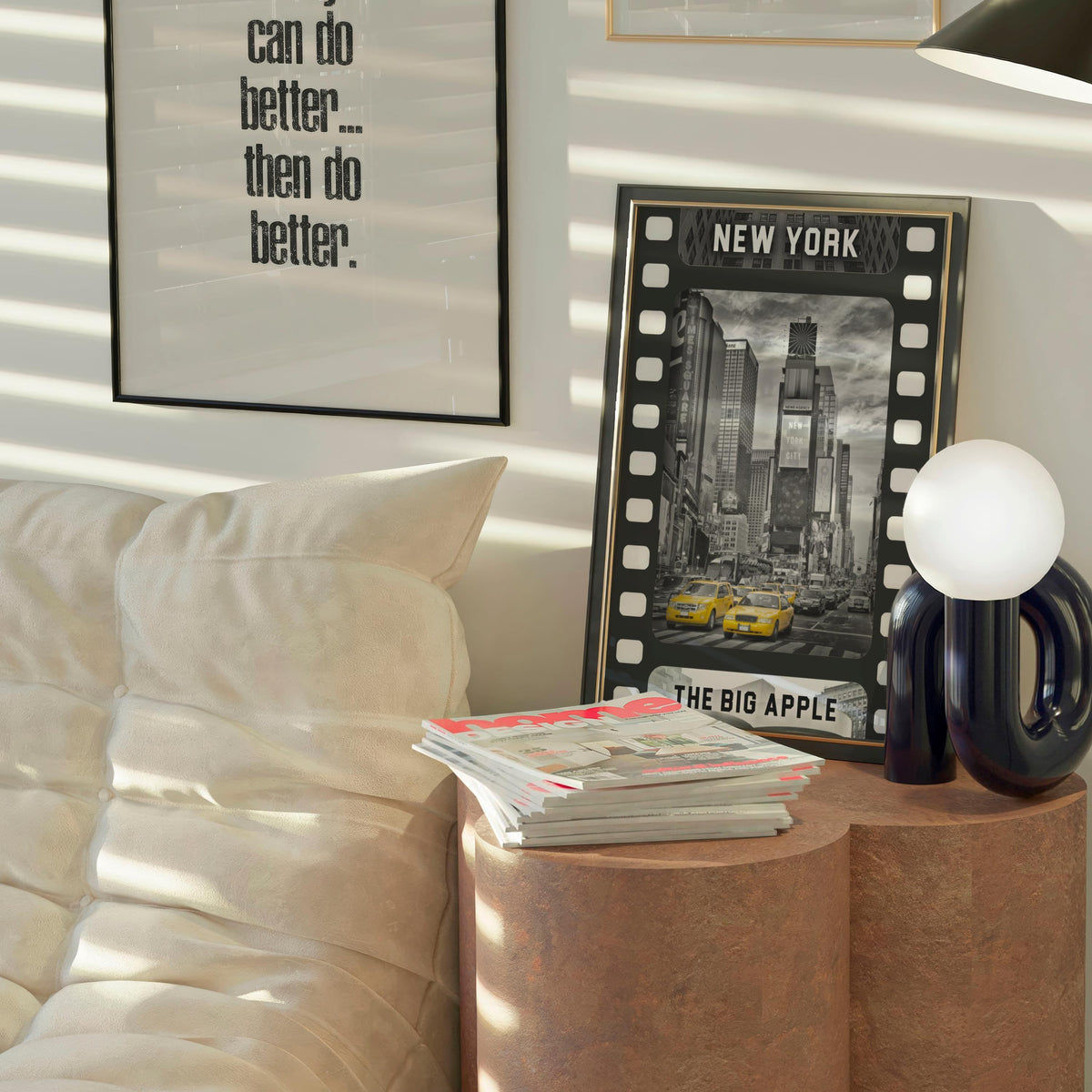 NYC Black & White Movie Tape Decor | Aesthetic Yellow Taxi Isolated Color | Poster